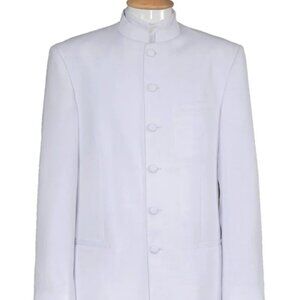 Mens Long Mandarin Collar Zoot Suit Tuxedo in White